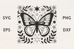 Butterfly illustration with Star flowers and leaves Product Image 1