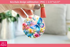 Round keychain Watercolor flower Butterfly Spring keychain Product Image 1