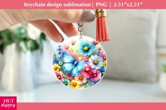 Round keychain Watercolor flower Butterfly Spring keychain Product Image 1