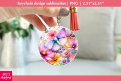 Round keychain Watercolor flower Butterfly Spring keychain Product Image 1