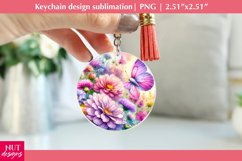 Round keychain Watercolor flower Butterfly Spring keychain Product Image 1