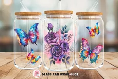 Tumbler Sublimation Butterfly Bundle, 16 oz glass can wrap, Libbey 16 oz template, can glass beer