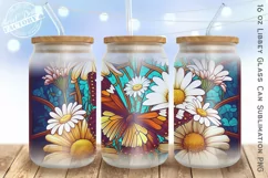 Butterflies glass can, retro floral libbey glass can Product Image 1