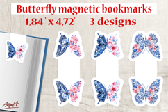 Chinoiserie blue and pink Floral butterfly magnetic bookmark Product Image 1