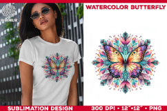 Watercolor Mandala Butterfly Sublimation Design for T-Shirts Product Image 1
