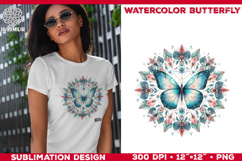 Watercolor Mandala Butterfly Sublimation Design for T-Shirts Product Image 1