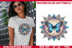 Watercolor Mandala Butterfly Sublimation Design for T-Shirts Product Image 1