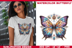 Watercolor Mandala Butterfly Sublimation Design for T-Shirts Product Image 1