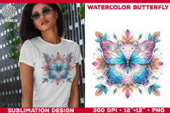 Watercolor Mandala Butterfly Sublimation Design for T-Shirts Product Image 1