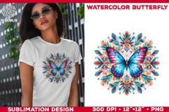 Watercolor Mandala Butterfly Sublimation Design for T-Shirts Product Image 1