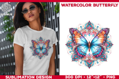 Watercolor Mandala Butterfly Sublimation Design for T-Shirts Product Image 1