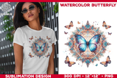 Watercolor Mandala Butterfly Sublimation Design for T-Shirts Product Image 1