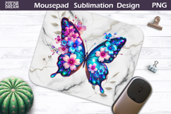 Butterfly Floral Mousepad | Blue Pink Butterfly Sublimation Product Image 1