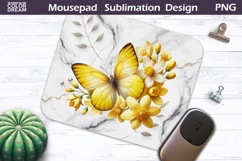 Butterfly Floral Mousepad | Yellow Butterfly Sublimation Product Image 1