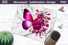 Butterfly Floral Mousepad | Pink Butterfly Sublimation Product Image 1