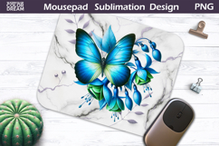 Butterfly Floral Mousepad | Blue Butterfly Sublimation Product Image 1