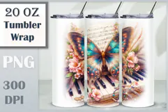 Download this enchanting Butterfly Piano Tumbler Wrap for 20 oz sublimation tumblers. A perfect mix of music, art, and boho charm. High-quality PNG (300 dpi).