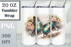 Download this enchanting Butterfly Piano Tumbler Wrap for 20 oz sublimation tumblers. A perfect mix of music, art, and boho charm. High-quality PNG (300 dpi).