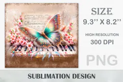 Download this enchanting Butterfly Piano Tumbler Wrap for 20 oz sublimation tumblers. A perfect mix of music, art, and boho charm. High-quality PNG (300 dpi).