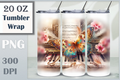 Download this enchanting Butterfly Piano Tumbler Wrap for 20 oz sublimation tumblers. A perfect mix of music, art, and boho charm. High-quality PNG (300 dpi).