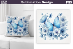 Butterfly Floral Sublimation | 3D Butterfly Flowers Pillow Product Image 1
