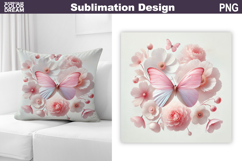 Butterfly Floral Sublimation | 3D Butterfly Flowers Pillow Product Image 1