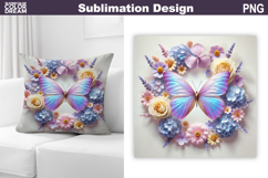 Butterfly Floral Sublimation | 3D Butterfly Flowers Pillow Product Image 1