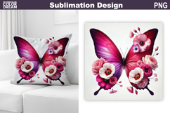 Butterfly Floral Sublimation | 3D Butterfly Flowers Pillow Product Image 1
