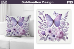Butterfly Floral Sublimation | 3D Butterfly Flowers Pillow Product Image 1