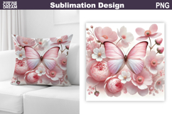 Butterfly Floral Sublimation | 3D Butterfly Flowers Pillow Product Image 1