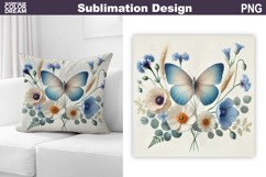 Butterfly Floral Sublimation | 3D Butterfly Flowers Pillow Product Image 1