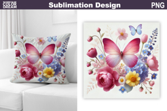 Butterfly Floral Sublimation | 3D Butterfly Flowers Pillow Product Image 1