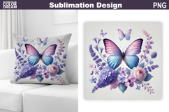 Butterfly Floral Sublimation | 3D Butterfly Flowers Pillow Product Image 1