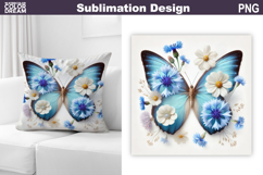 Butterfly Floral Sublimation | 3D Butterfly Flowers Pillow Product Image 1