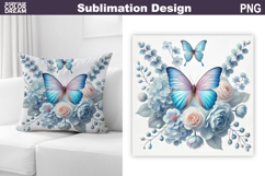 Butterfly Floral Sublimation | 3D Butterfly Flowers Pillow Product Image 1