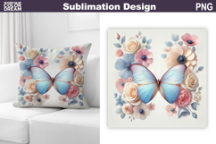 Butterfly Floral Sublimation | 3D Butterfly Flowers Pillow Product Image 1