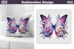 Butterfly Floral Sublimation | 3D Butterfly Flowers Pillow Product Image 1