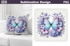 Butterfly Floral Sublimation | 3D Butterfly Flowers Pillow Product Image 1