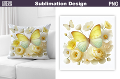 Butterfly Floral Sublimation | 3D Butterfly Flowers Pillow Product Image 1