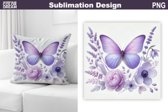 Butterfly Floral Sublimation | 3D Butterfly Flowers Pillow Product Image 1