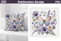 Butterfly Floral Sublimation | 3D Butterfly Flowers Pillow Product Image 1