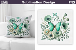 Butterfly Floral Sublimation | 3D Butterfly Flowers Pillow Product Image 1