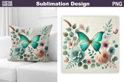 Butterfly Floral Sublimation | 3D Butterfly Flowers Pillow Product Image 1