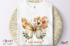 Inspirational butterfly quote, floral butterfly clipart PNG Product Image 1
