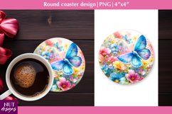 Spring coaster Butterfly &amp; flowers coasters Floral coaster Product Image 1