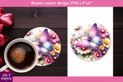 Spring coaster Butterfly &amp; flowers coasters Floral coaster Product Image 1