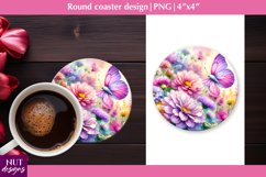 Spring coaster Butterfly &amp; flowers coasters Floral coaster Product Image 1