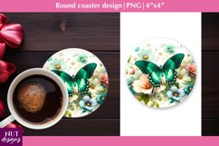 Spring coaster Floral coasters Green butterfly coaster PNG Product Image 1