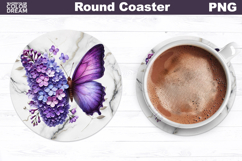 Violet Butterfly Floral Round Coaster | Butterfly Coaster Product Image 1