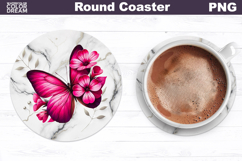 Fuchsia Butterfly Floral Round Coaster | Butterfly Coaster Product Image 1